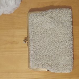 Richere by Walborg Off White Mid Century Modern Beaded Wristlet Clutch Handbag